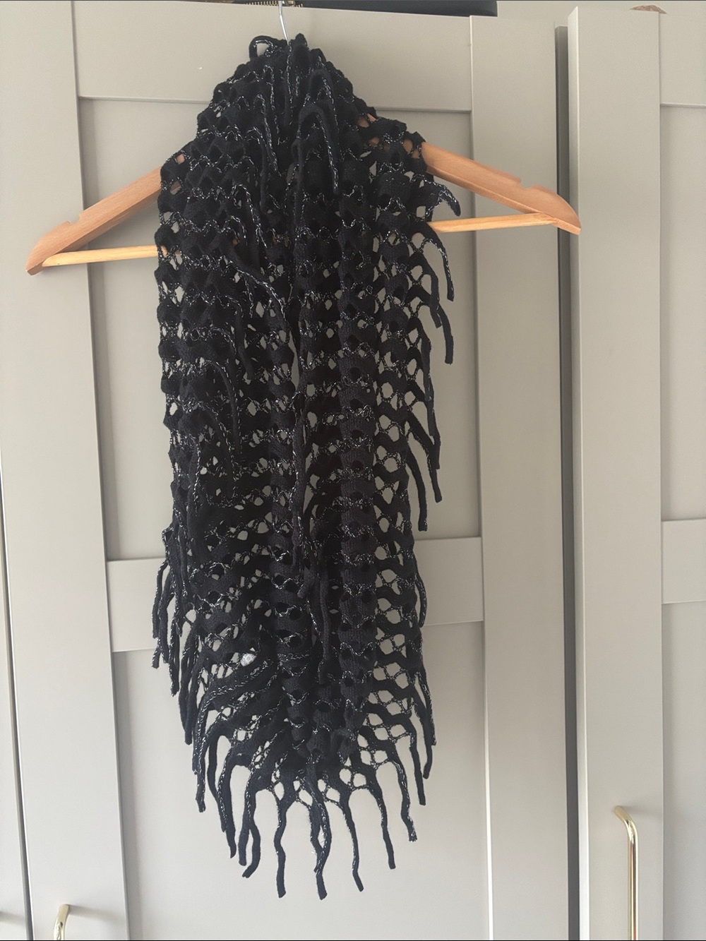 Black Open-Knit Fringe infinity Scarf - Women Accessories